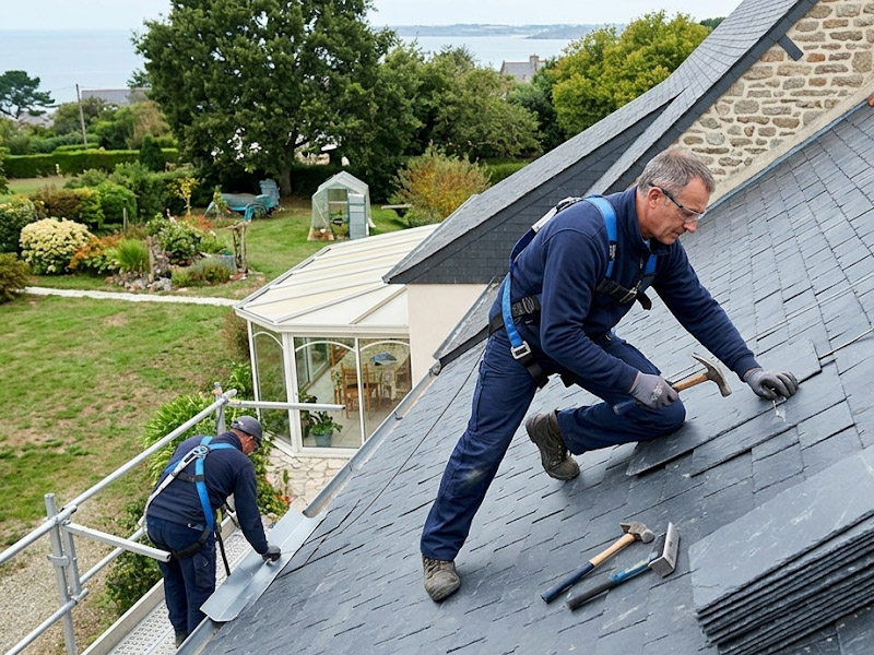 Maison avec toiture rénovée